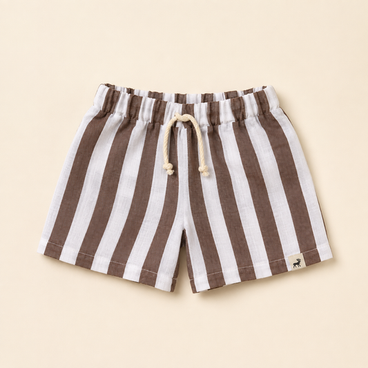 Short Bebê Linho Beach Listras Mocha