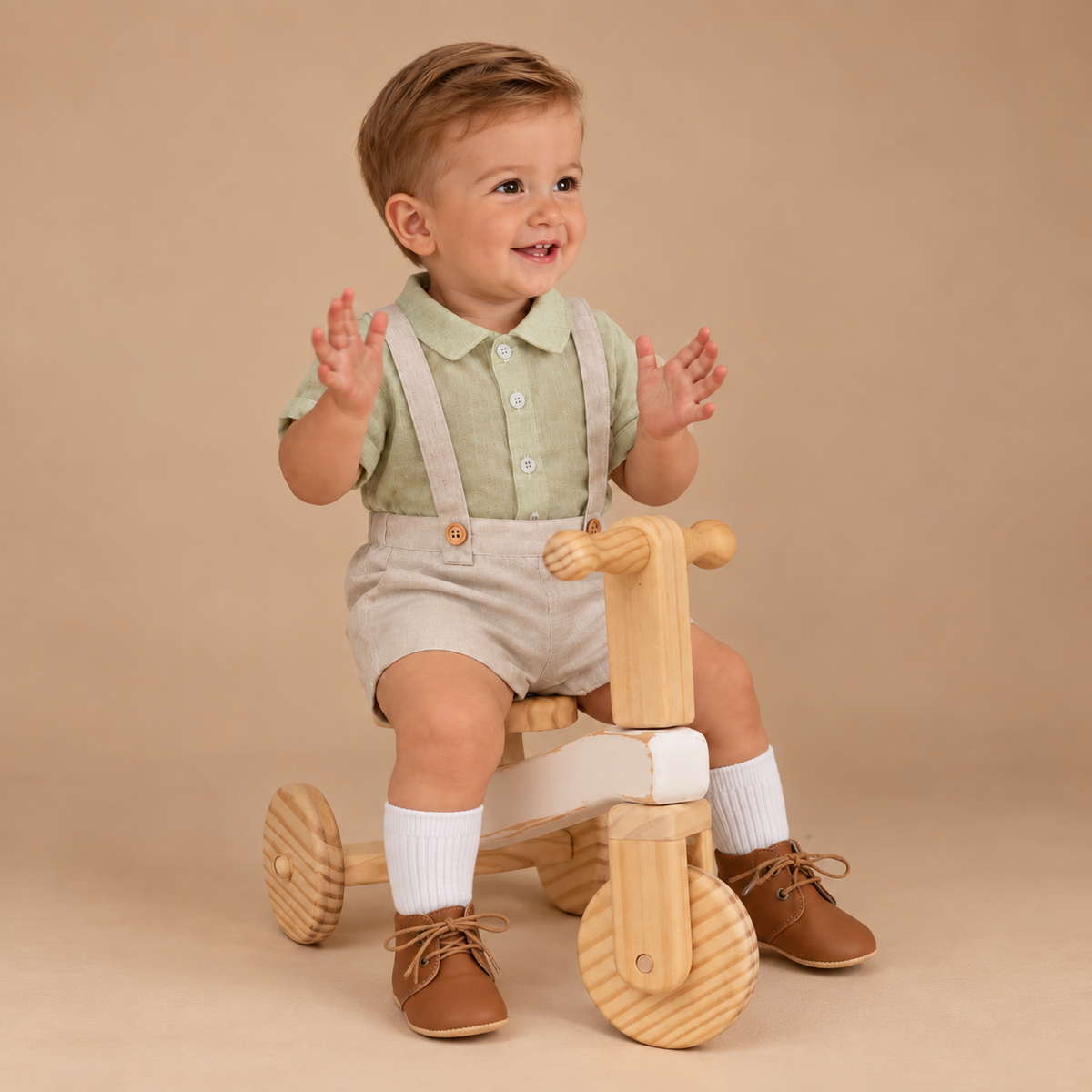 Raw Linen Style Suspender Shorts
