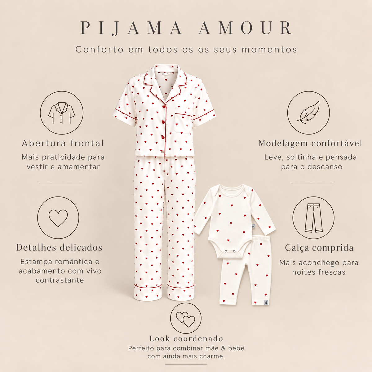 Pijama Feminino Curto Aberto Margot Amour Vermelho