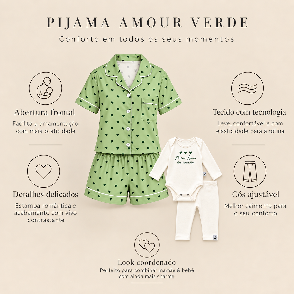 Pijama Feminino Curto Aberto Margot Amour Verde