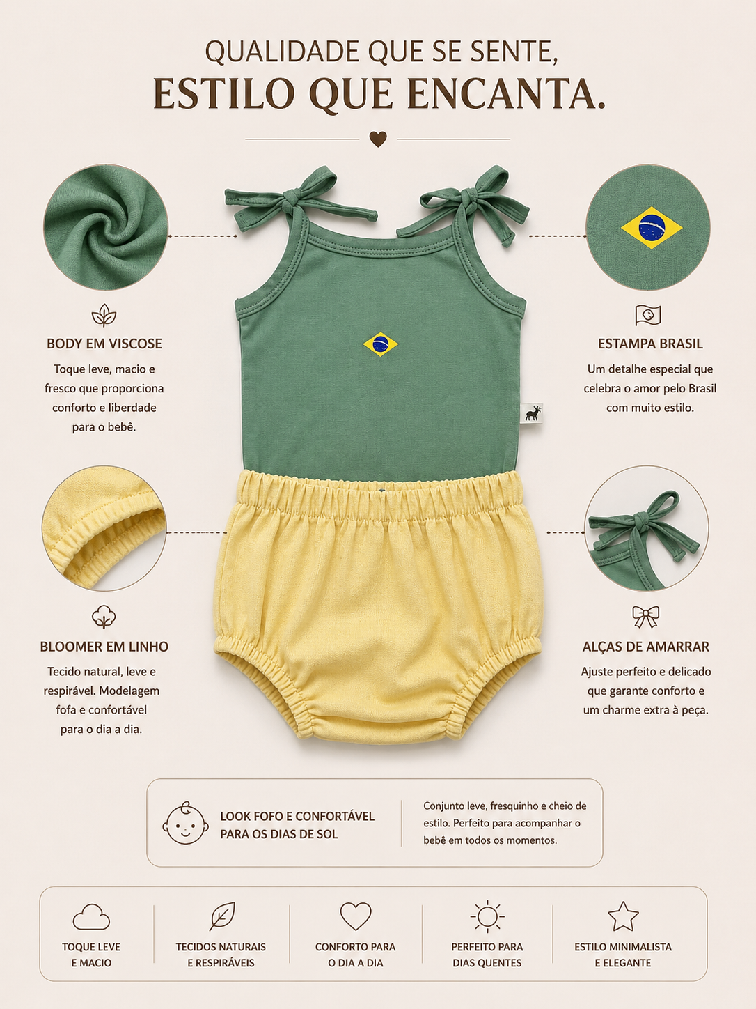 Kit 2 peças Menina Brasileirinha Verde