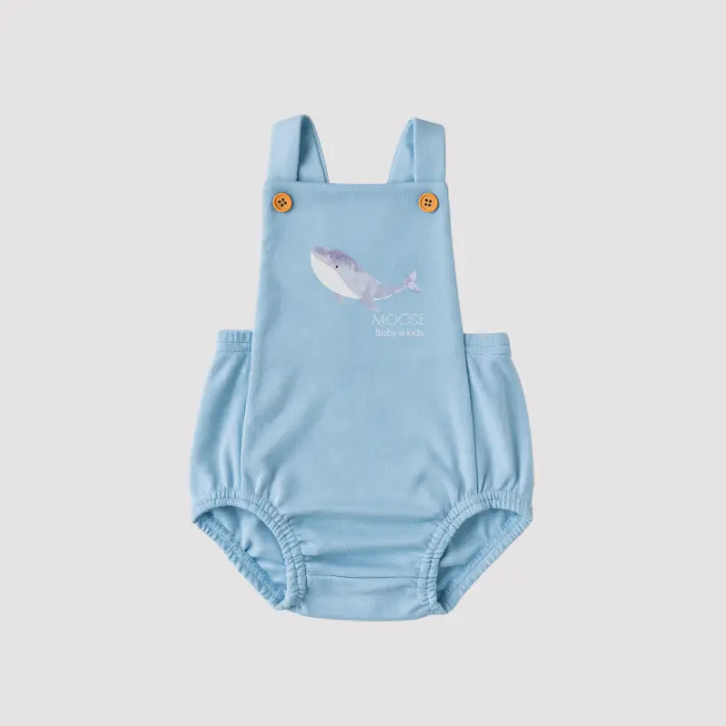 Jardineira Bebe Algodao Baleia Jubarte Blue