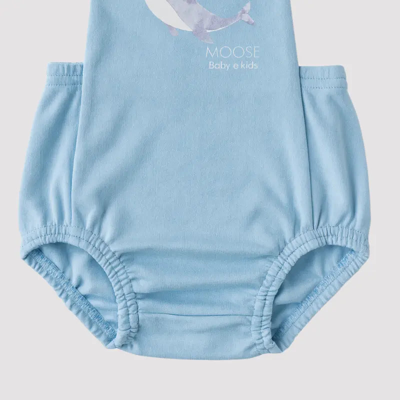 Jardineira Bebe Algodao Baleia Jubarte Blue