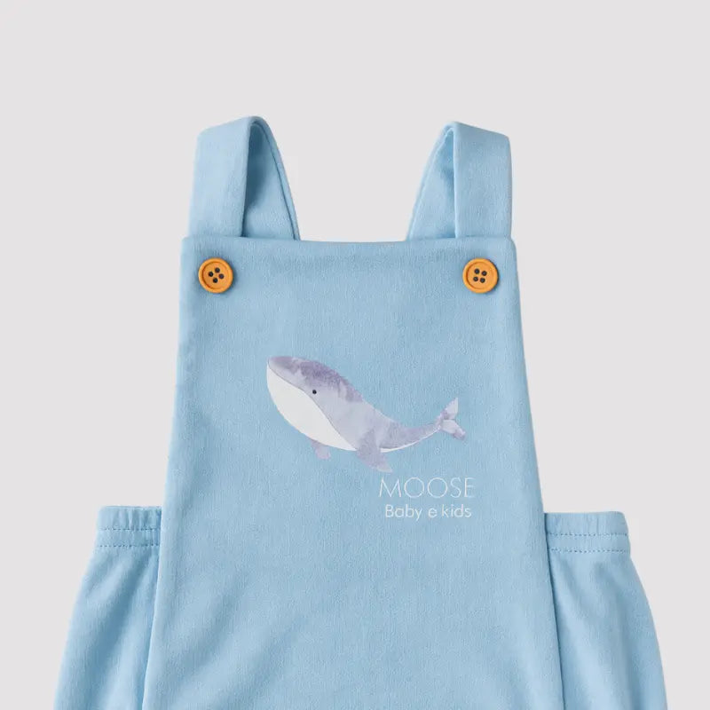 Jardineira Bebe Algodao Baleia Jubarte Blue