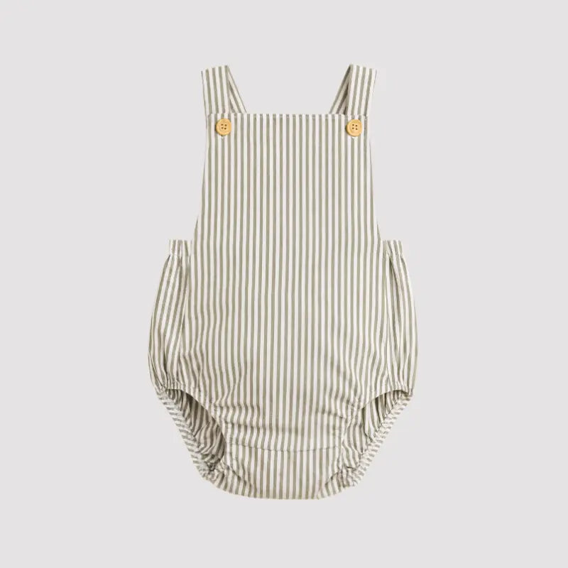 Jardineira Bebê Algodão Listras Musgo