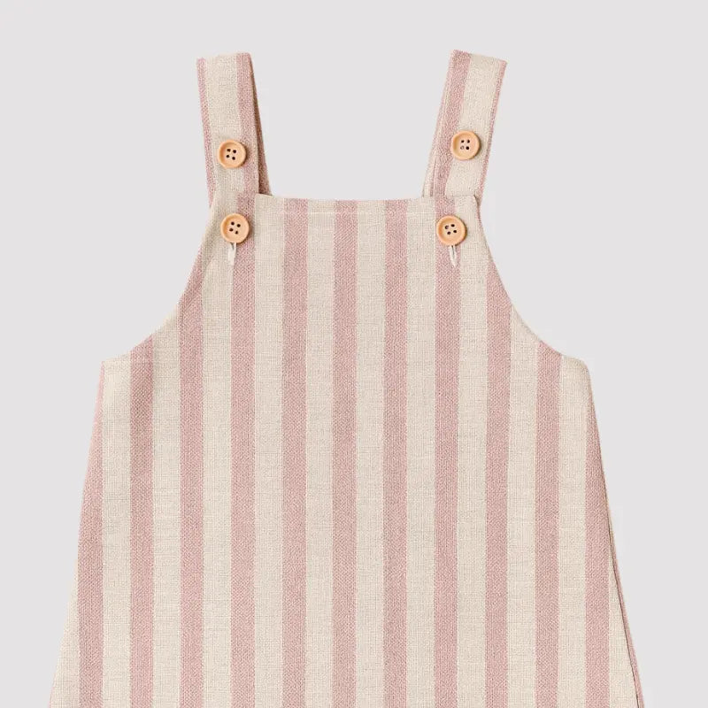 Jardineira Bebe Beach Linho Rosa