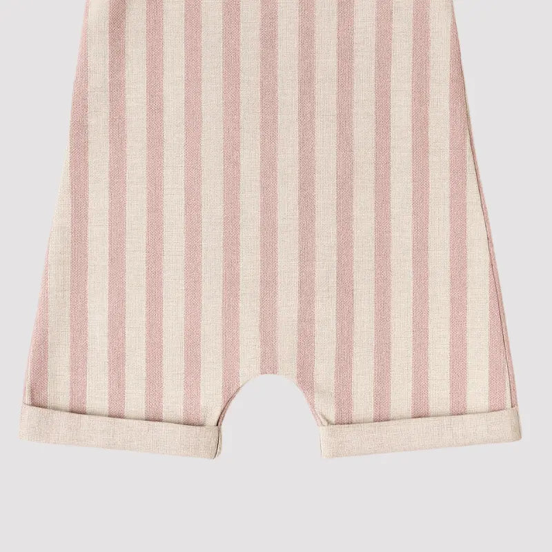 Jardineira Bebe Beach Linho Rosa