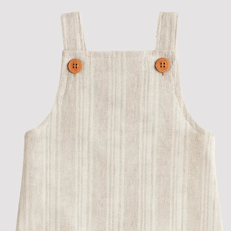 Jardineira Bebe Linho Organic Listrada Bege