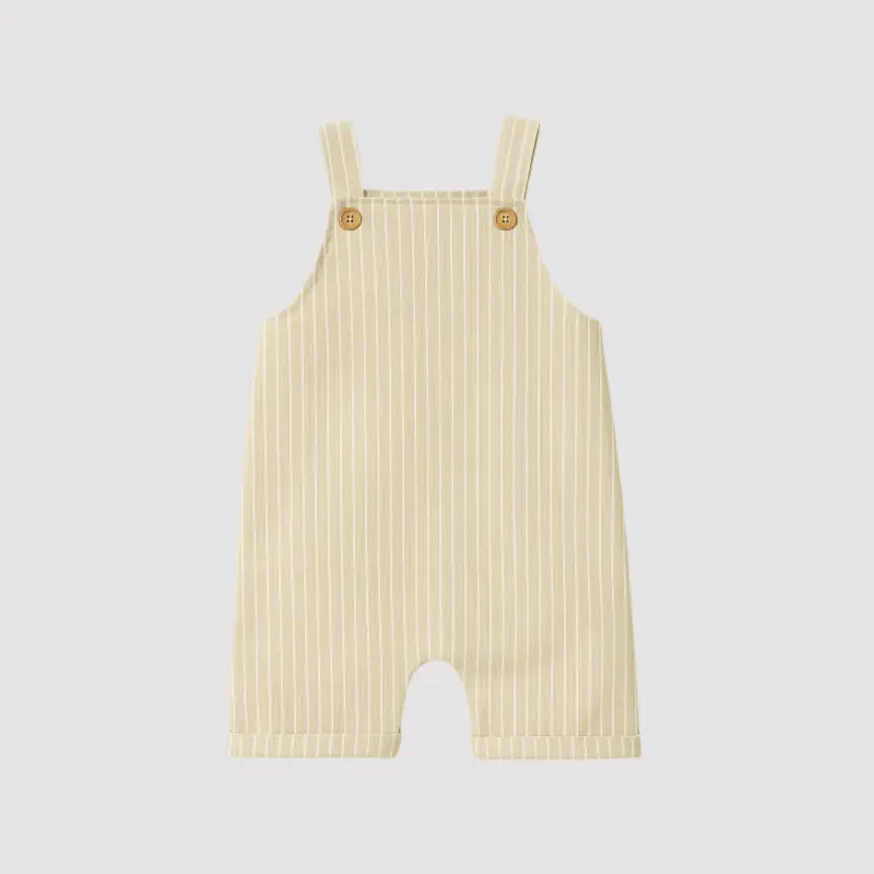 Jardineira Bebe Linho Vintage Listras Bege