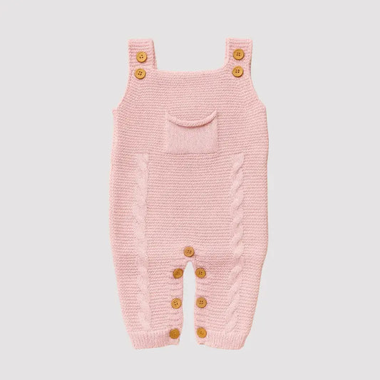 Jardineira Bebe Tricot Sweet Rosa