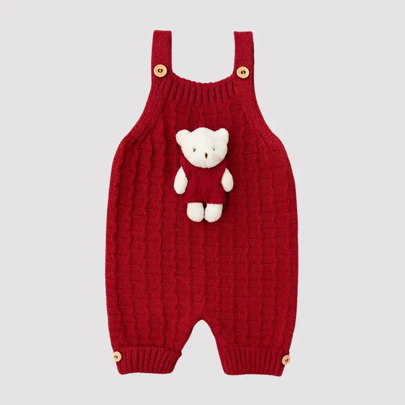 Jardineira Bebê Tricot Ursinho Red