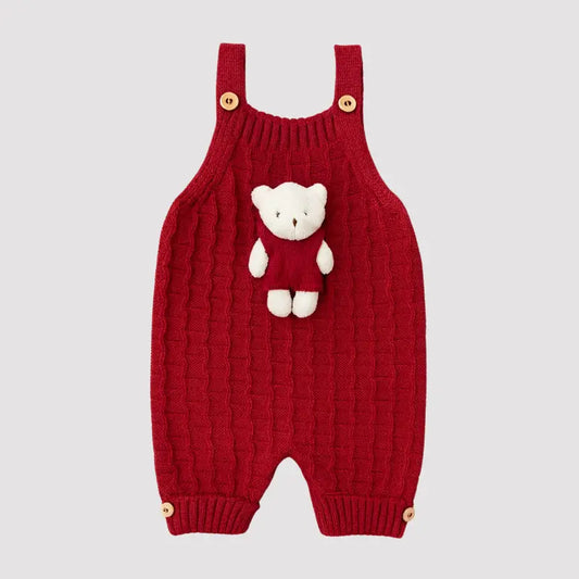 Jardineira Bebê Tricot Ursinho Red