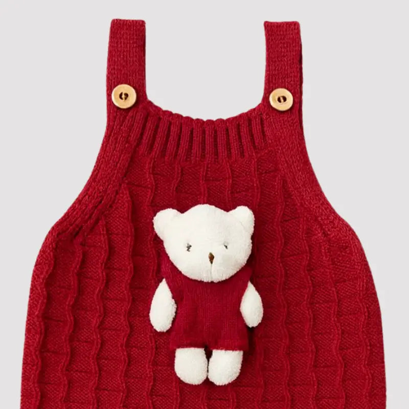 Jardineira Bebe Tricot Ursinho Red