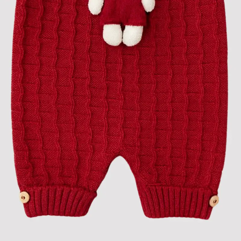 Jardineira Bebe Tricot Ursinho Red
