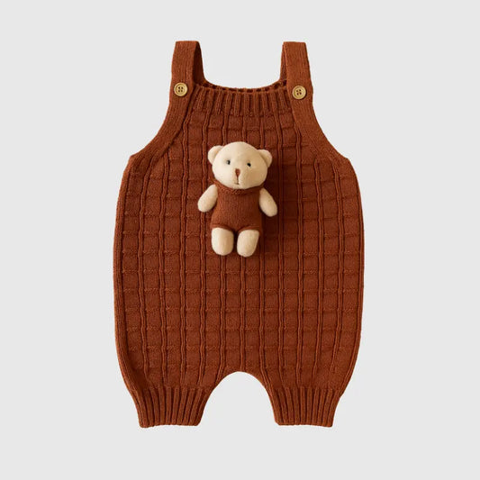 Jardineira Bebê Tricot Ursinho Terracota
