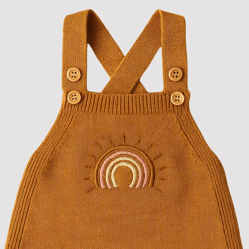 Jardineira Tricot Bebe Rainbow Mostarda