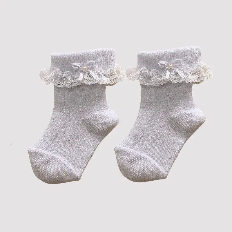 Meia Bebe Algodão Lacinho Bordado Menina 
