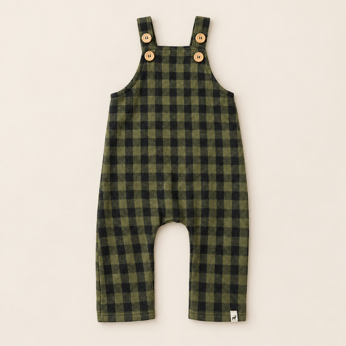 Jardineira Bebê Flanelada Chess Musgo