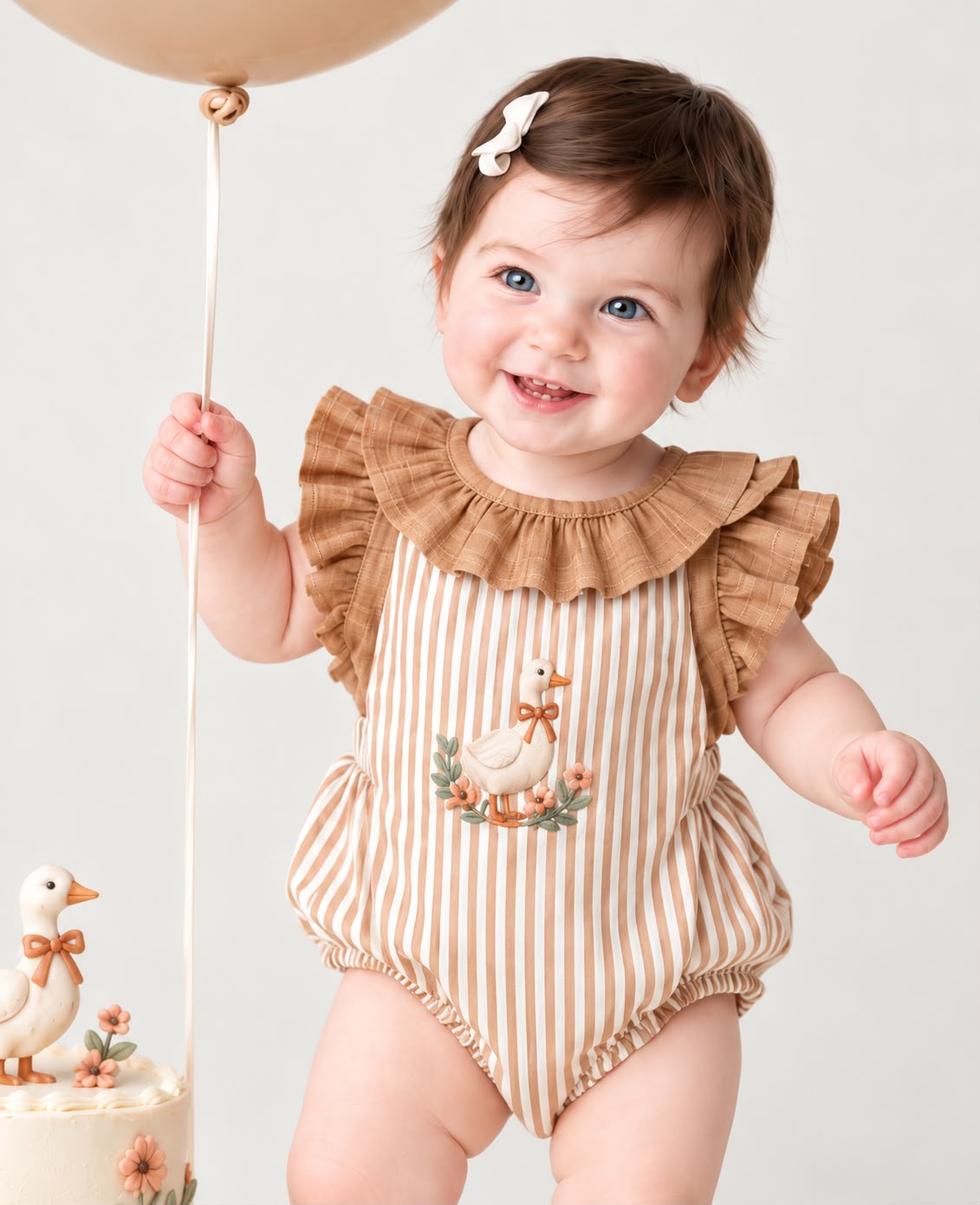 Kit 2 peças Gansinha Celina Listrado Caramelo