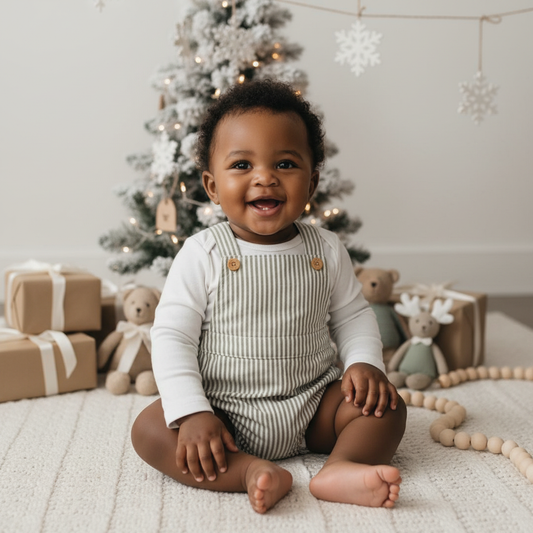 Jardineira Bebê Algodão Listras Musgo