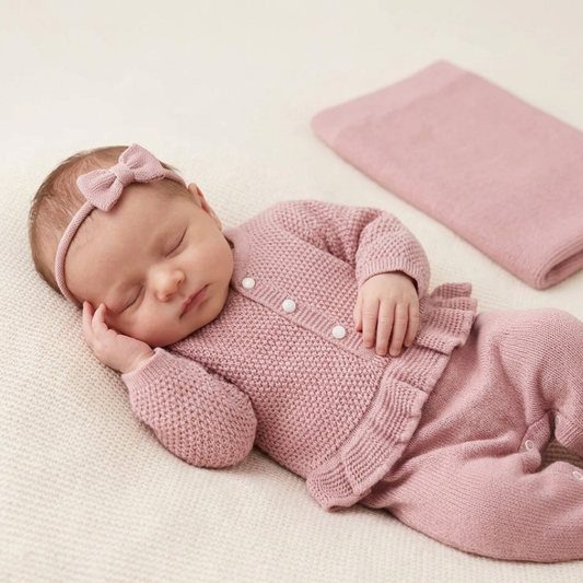 Saída Maternidade Tricot Bebê Menina Rose