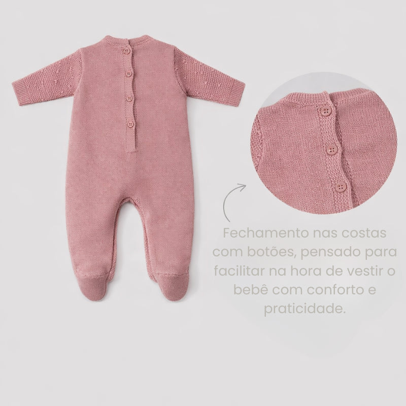 Macacão Tricot Bebê Menina Rosa