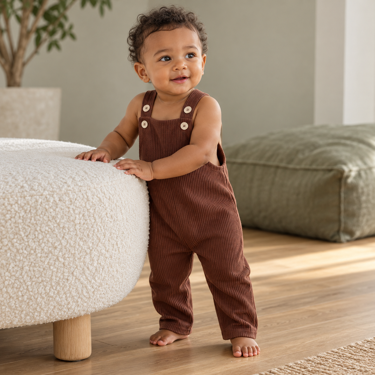 Jardineira Bebê Cotelê Longa Mocha
