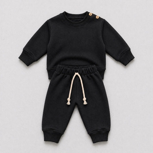 Conjunto Bebê Moletom Comfy Buttons Black