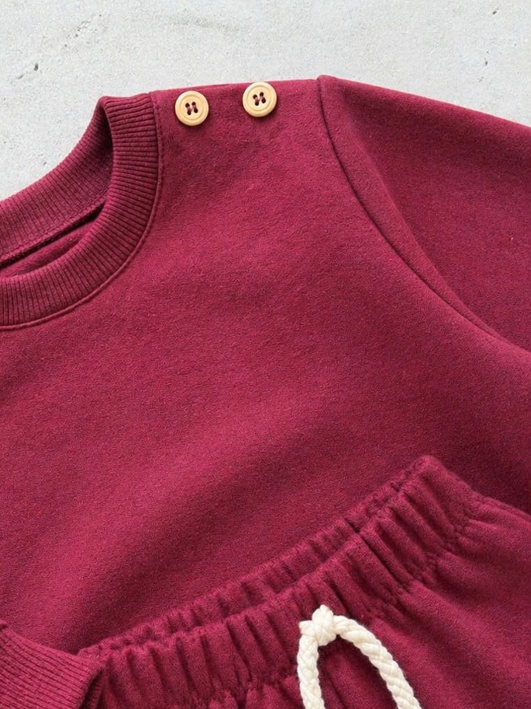Conjunto Bebê Moletom Comfy Buttons Bordo