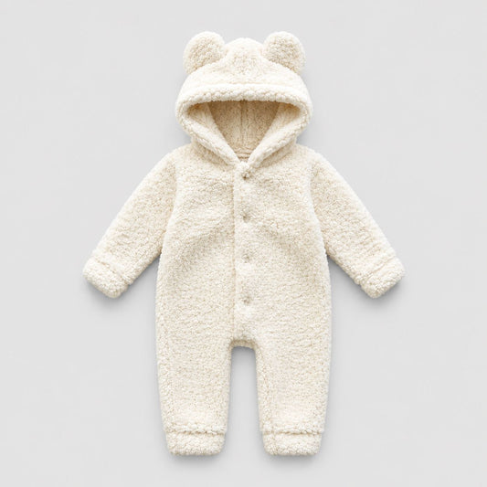 Macacão Bebê Pelúcia Teddy Off White