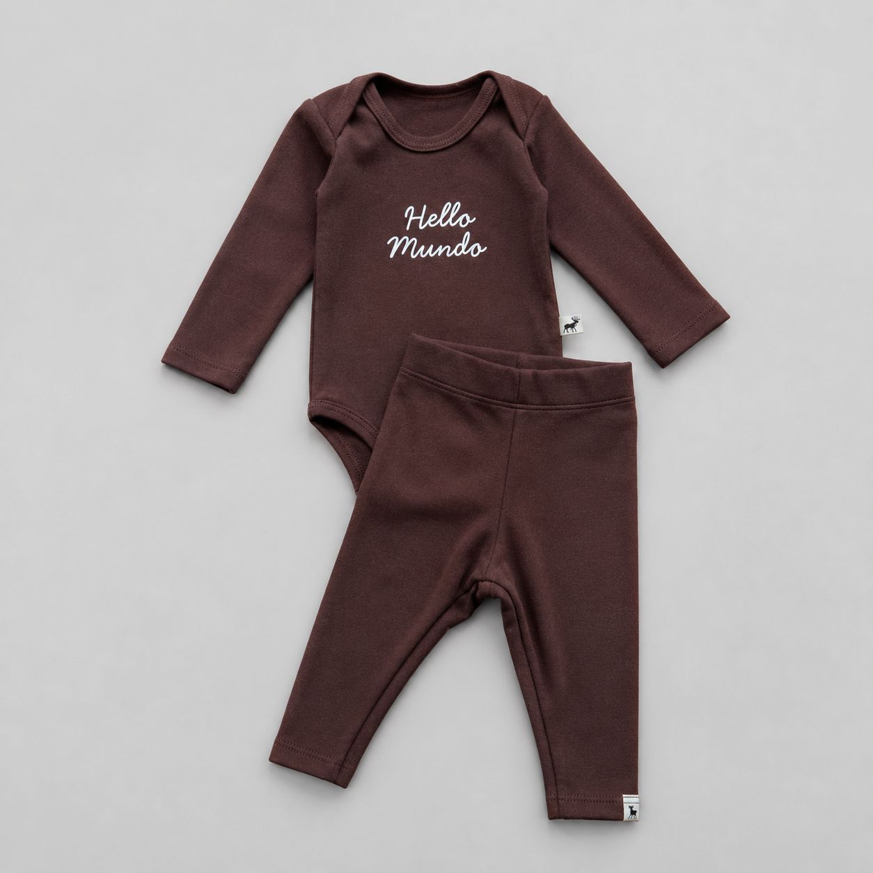Conjunto Bebê Algodão Hello Mundo Mocha