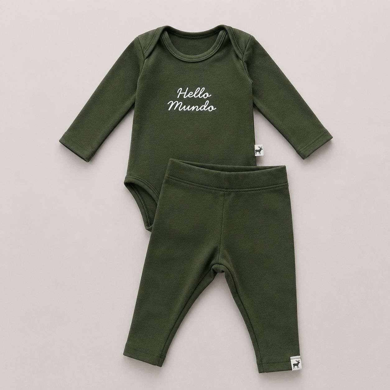 Conjunto Bebê Algodão Hello Mundo Verde