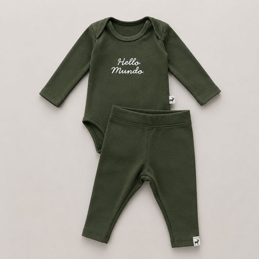 Conjunto Bebê Algodão Hello Mundo Verde