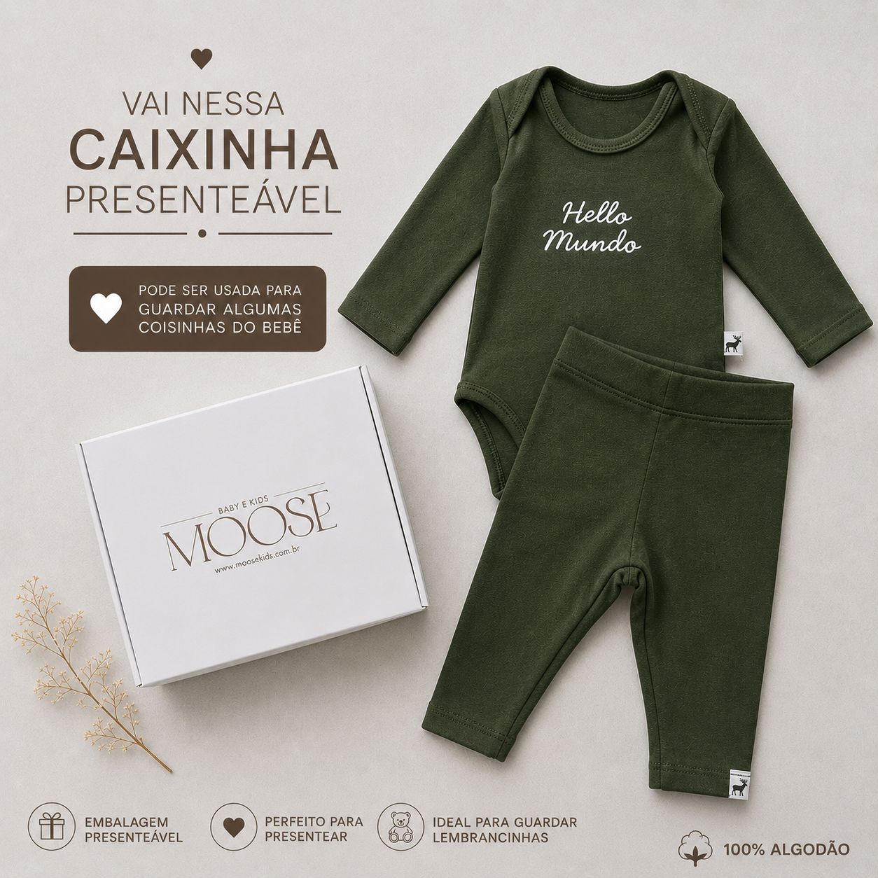 Conjunto Bebê Algodão Hello Mundo Verde