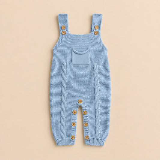 Jardineira Bebê Tricot Sweet Blue