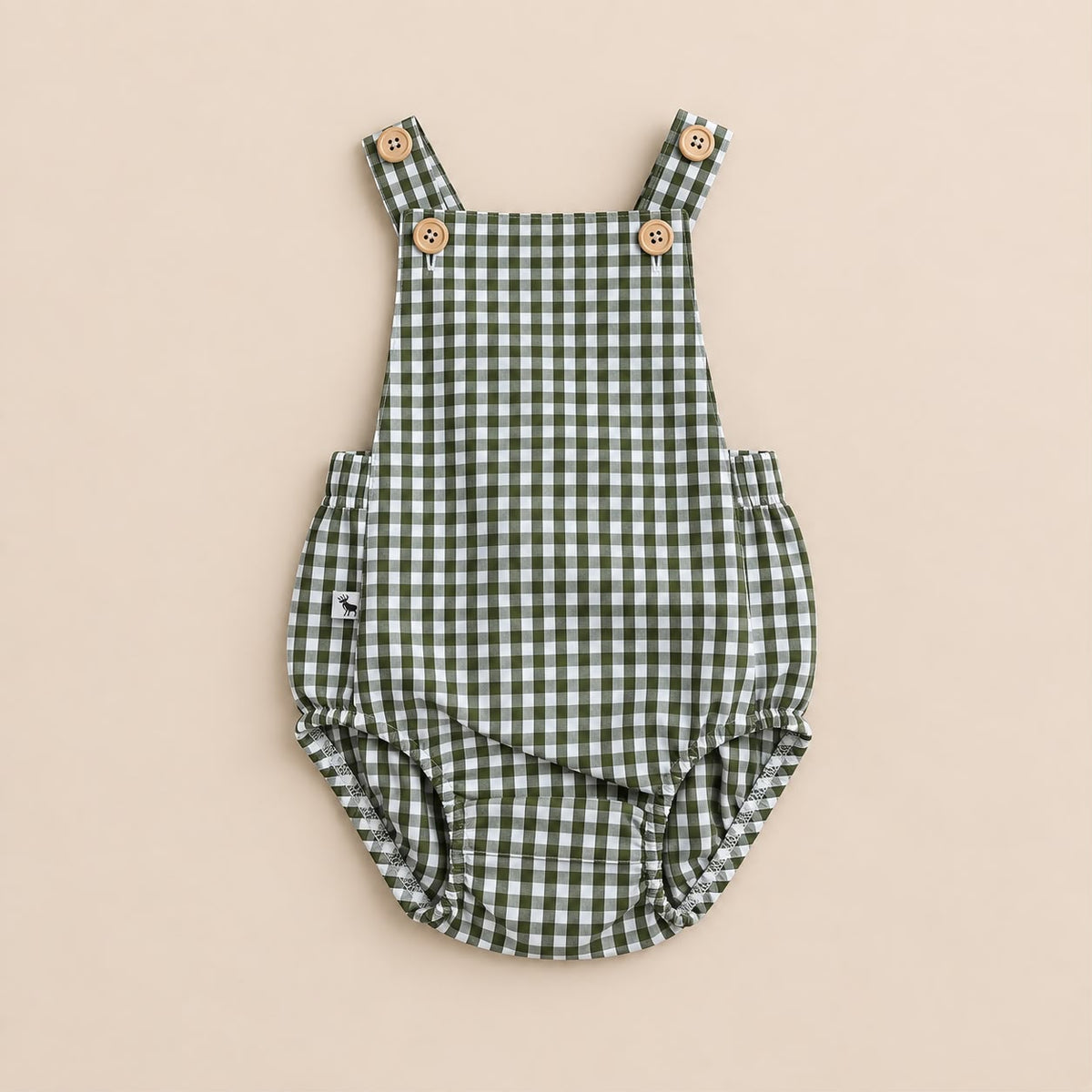 Baby Romper Buttons Chess Green
