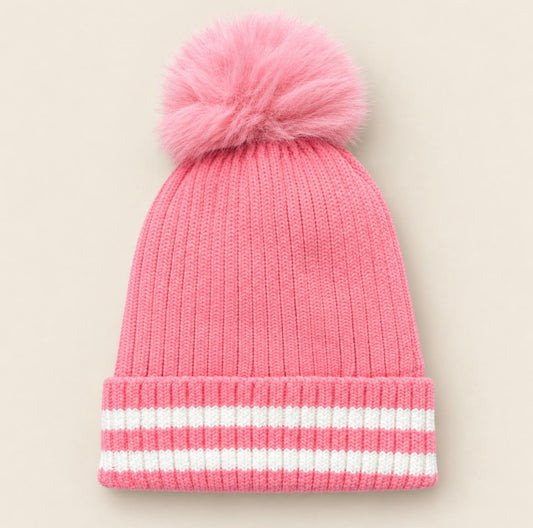 Gorro vintage de punto rosa para niña