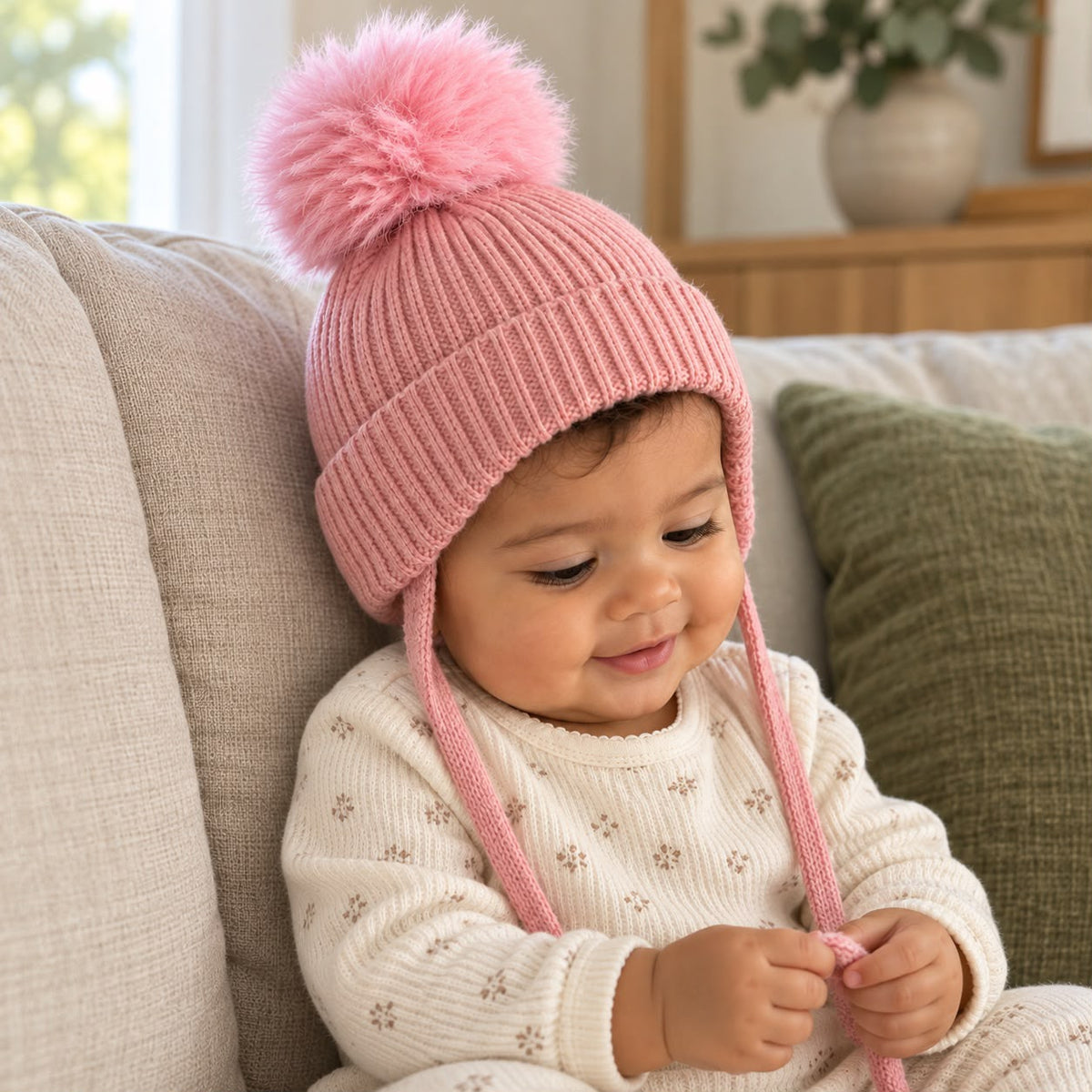 Touca Tricot Bebê Cut Rosa Claro