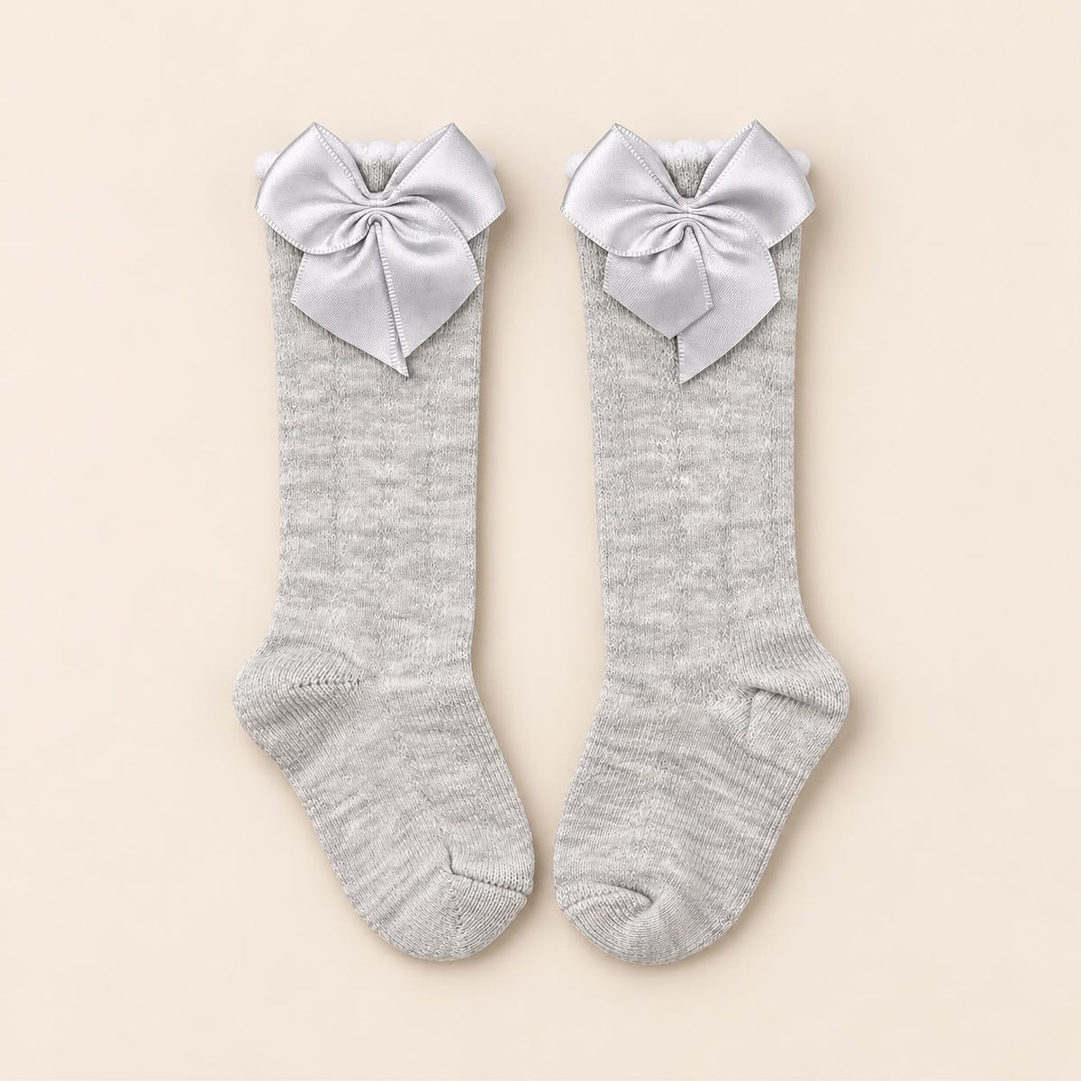 Meia Bebê Menina Algodão Laço 3/4 Gray