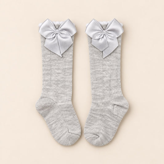 Meia Bebê Menina Algodão Laço 3/4 Gray