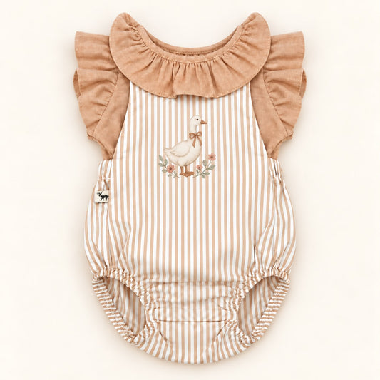 Kit 2 peças Gansinha Celina Listrado Caramelo