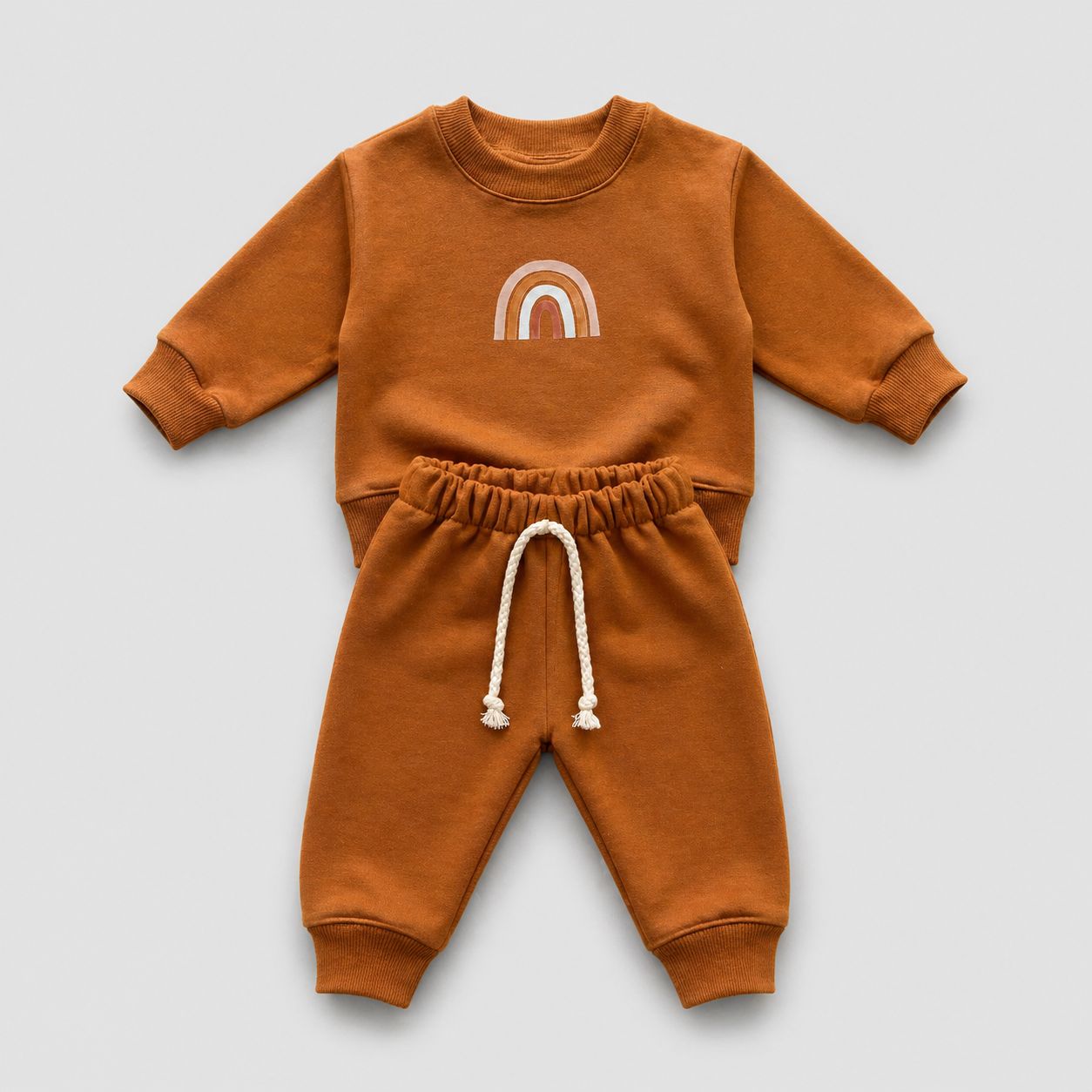 Conjunto de sudadera de bebé de peluche cómodo color mostaza arcoíris