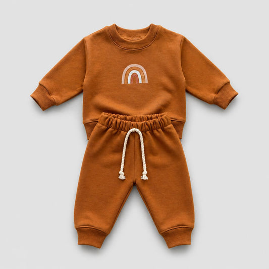 Conjunto Bebê Moletom Peluciado Comfy Rainbow Mostarda