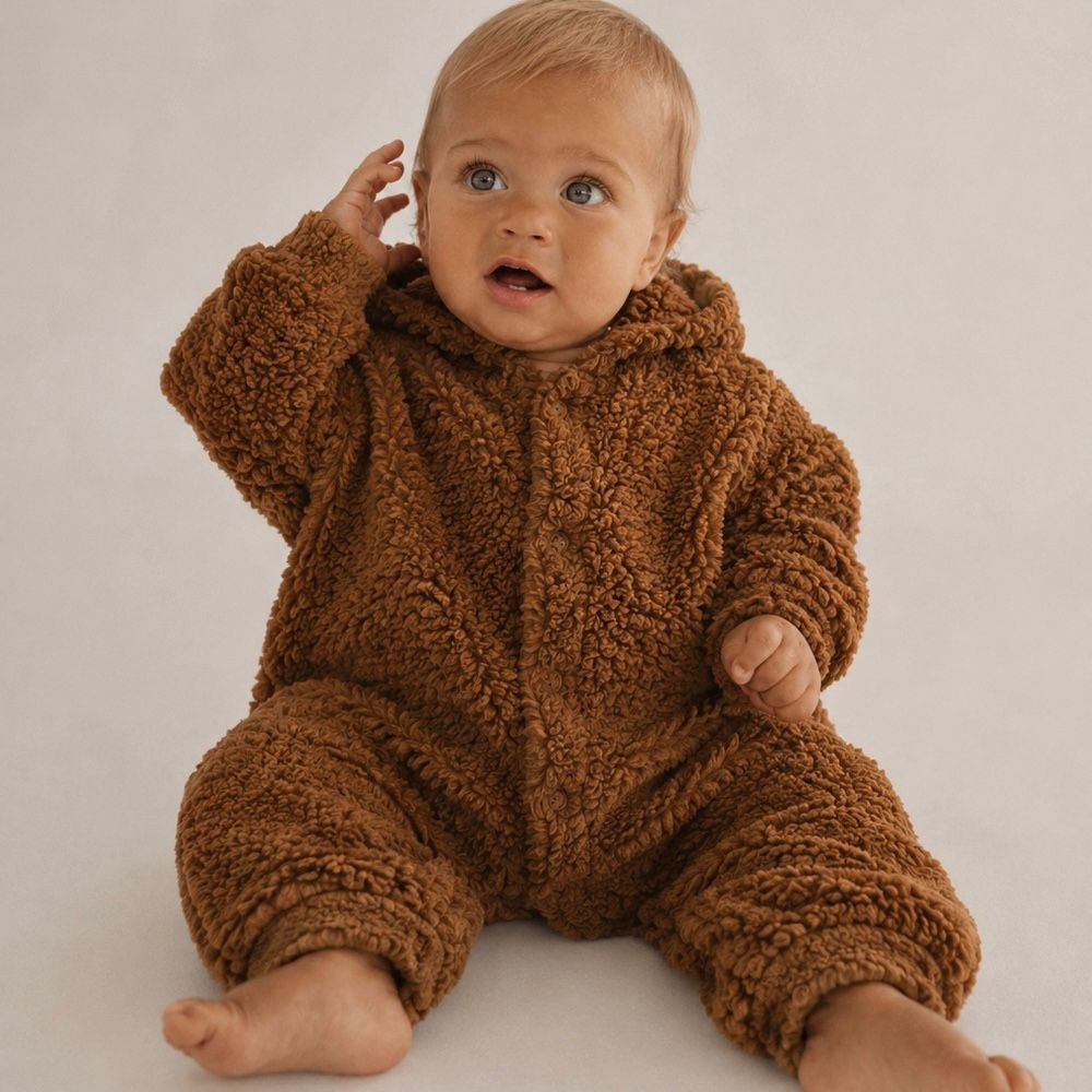 Macacão Bebê Pelúcia Teddy Caramelo