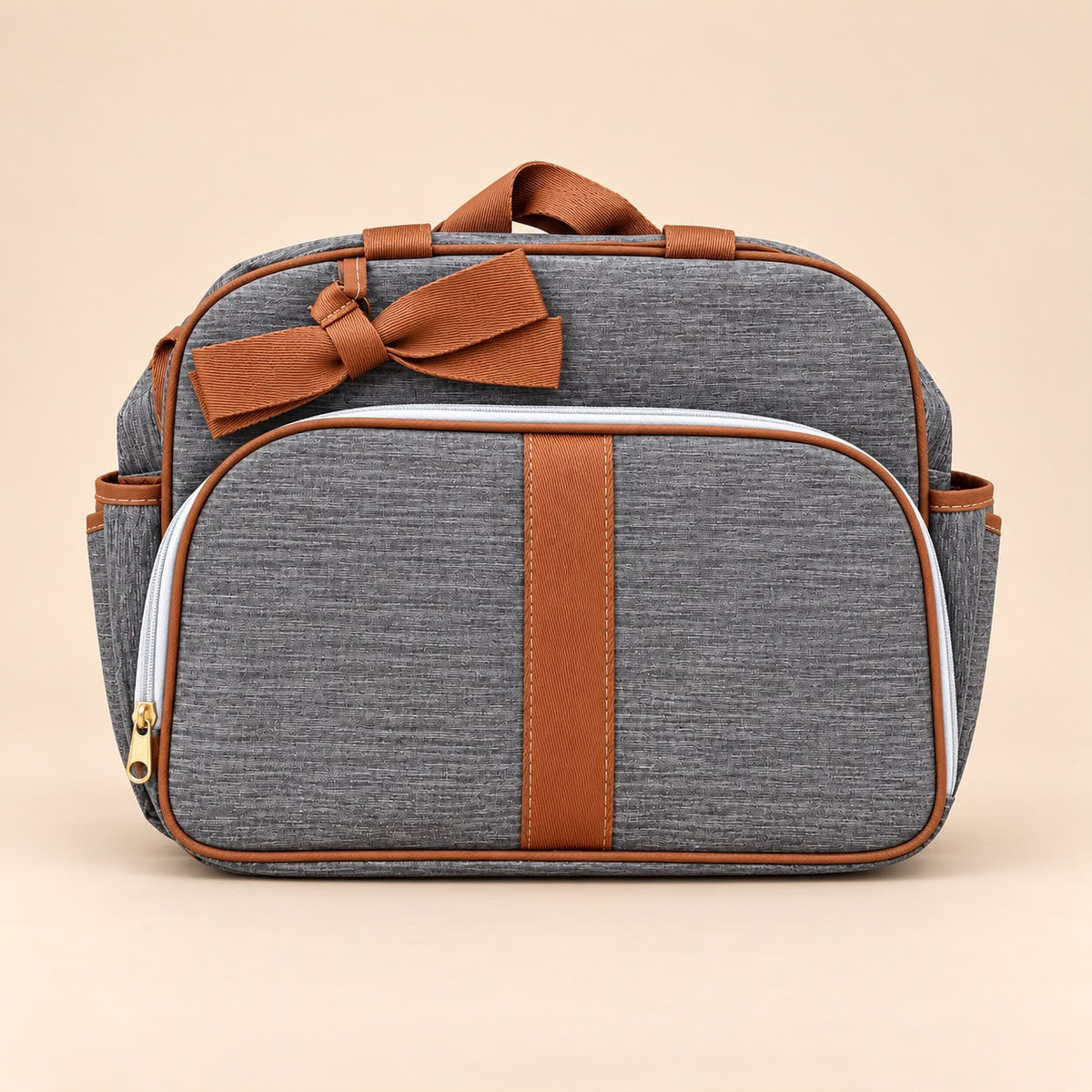 Kit 3 Bolsas Vintage Maternidade Multifuncional Cinza e Caramelo