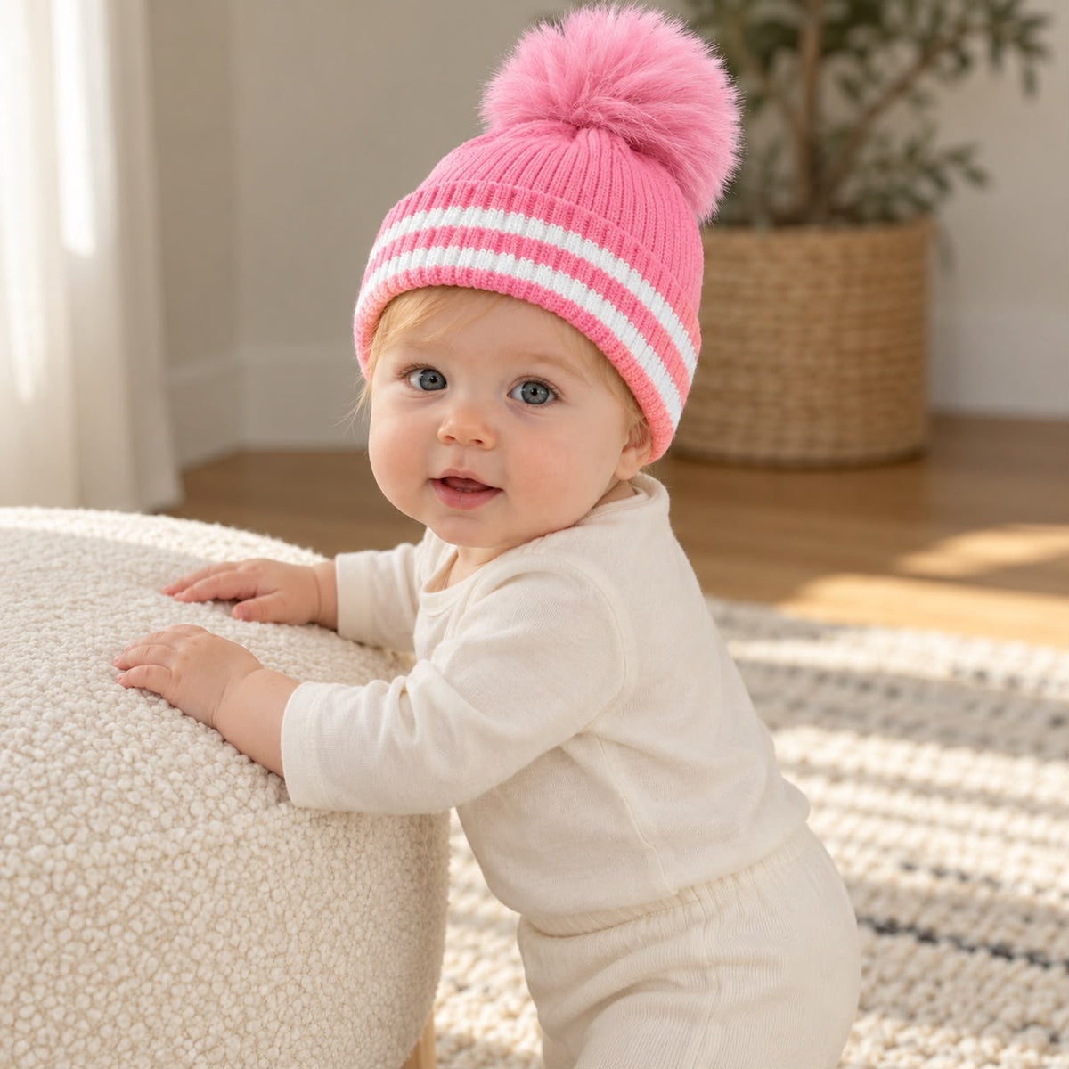 Baby Girl's Vintage Knit All Pink Hat
