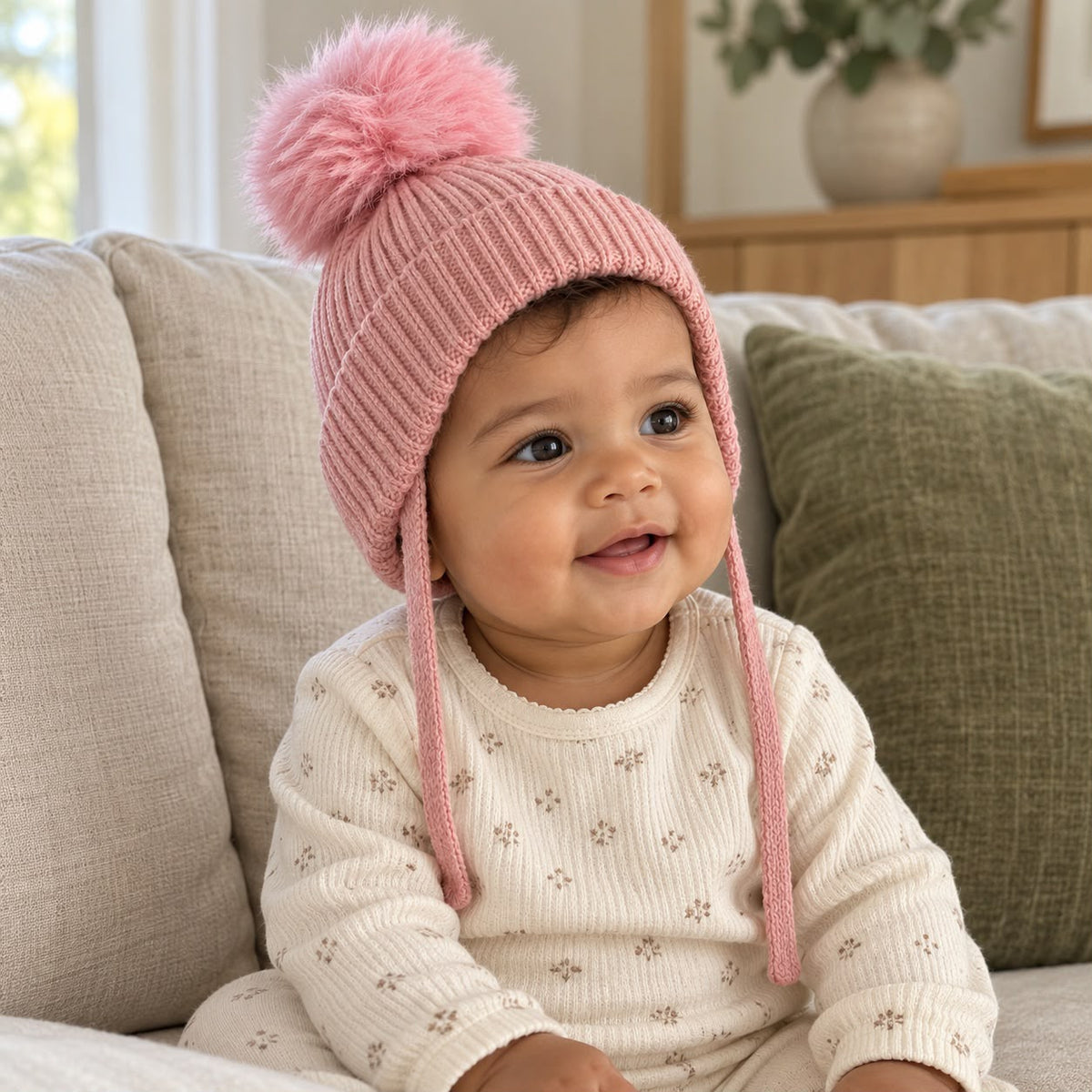 Touca Tricot Bebê Cut Rosa Claro