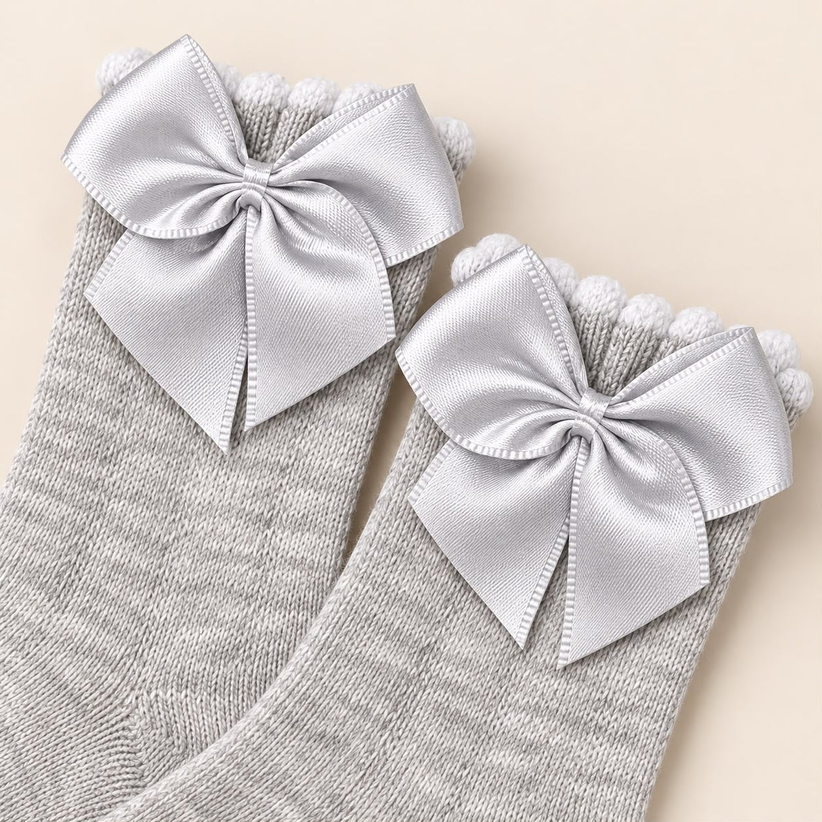Meia Bebê Menina Algodão Laço 3/4 Gray