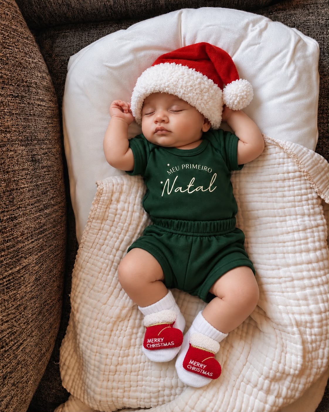 Conjunto Bebê Algodão Meu Primeiro Natal Curto Verde