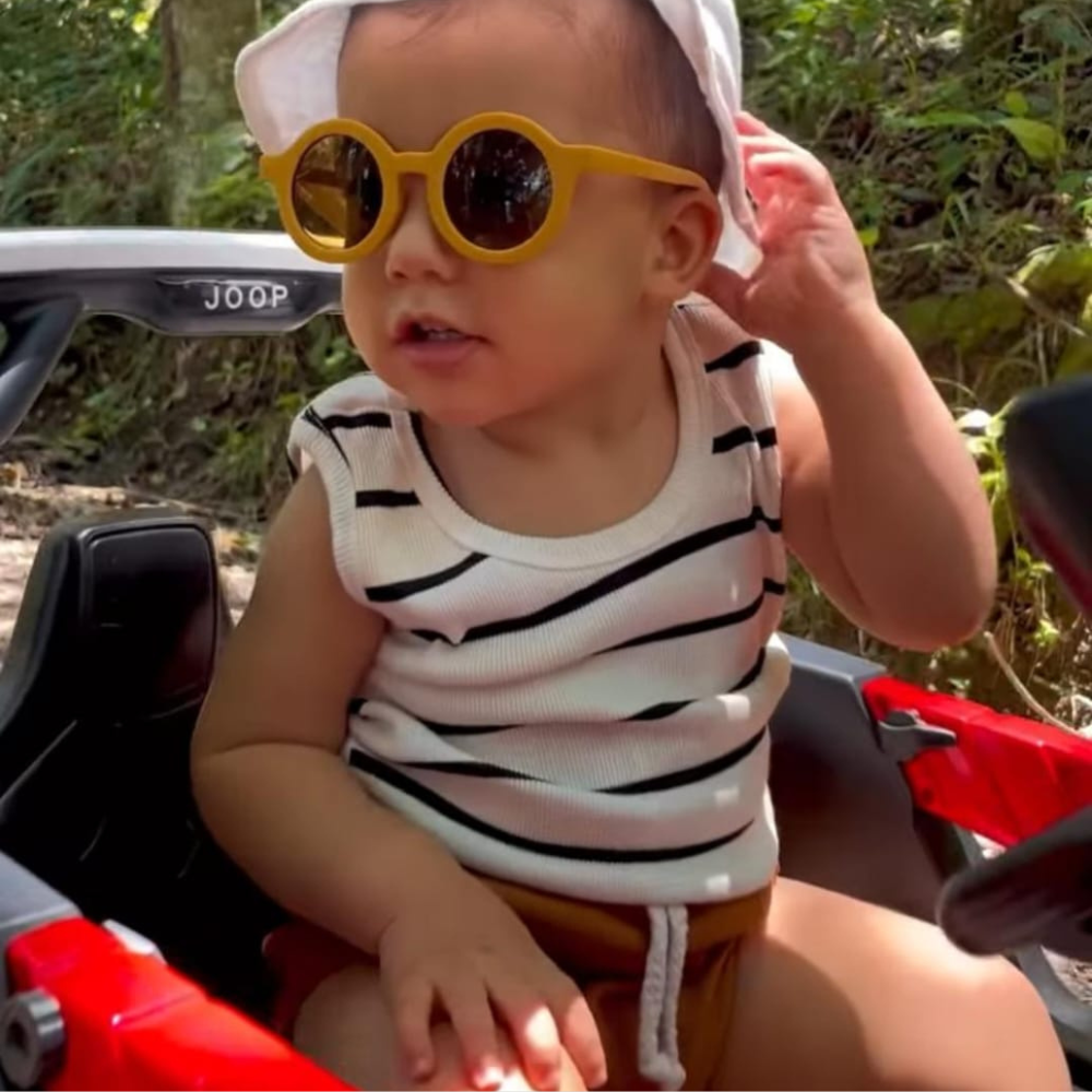 Óculos de Sol para Bebe Retrô Redondo Mostarda com Proteção Uv